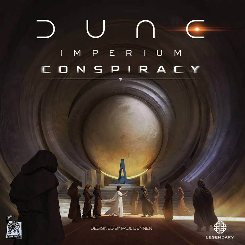 Tablero de Dune: Imperium Conspiracy con cartas de Conspiración desplegadas junto a tokens de Edicto Imperial y marcadores de Incursión