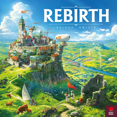 Tablero de Rebirth con hexágonos de granja y asentamiento colocados alrededor de un castillo en el mapa de Escocia