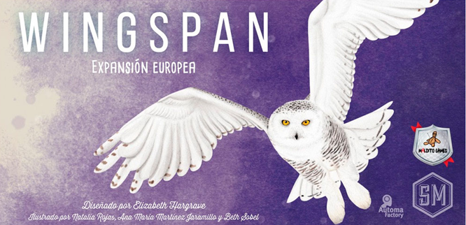 Caja de la Expansión Europea de Wingspan con ilustraciones de aves europeas sobre fondo oscuro